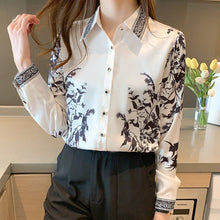 Load image into Gallery viewer, Women Chiffon Shirt New 2021 Spring Autumn Long Sleeve Blouse Shirt Elegant Slim Print Ofice Lady White Tops