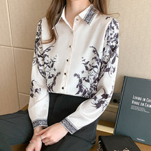Load image into Gallery viewer, Women Chiffon Shirt New 2021 Spring Autumn Long Sleeve Blouse Shirt Elegant Slim Print Ofice Lady White Tops