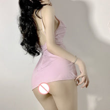 Load image into Gallery viewer, Women Clothing Sexy Dress Nightclub Costumes Exotic Latex Pink Babydoll Sex Suit Deep V Neck Porno Sleepwear