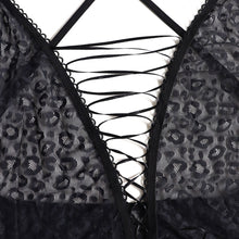Load image into Gallery viewer, Women Costume Leopard Sexy Bodysuit Lace Mesh Bandage One-piece Sexy Pajamas for Ladies Plus Size