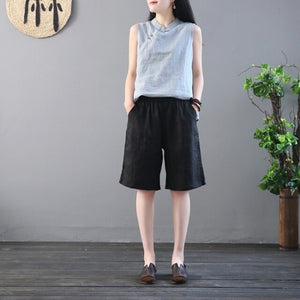 Women Cotton Linen Shorts Plus Size High Elastic Waist Wide Leg Pockets Shorts Summer Casual Bottoms Streetwear Woman Hot shorts