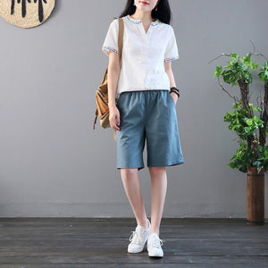 Women Cotton Linen Shorts Plus Size High Elastic Waist Wide Leg Pockets Shorts Summer Casual Bottoms Streetwear Woman Hot shorts