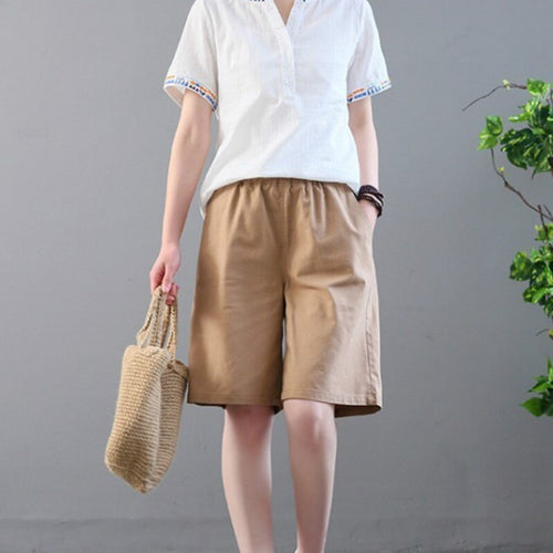Women Cotton Linen Shorts Plus Size High Elastic Waist Wide Leg Pockets Shorts Summer Casual Bottoms Streetwear Woman Hot shorts