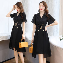 Load image into Gallery viewer, Women Dress Elegant Solid Color Short Sleeves Suit Collar 2022 Spring Summer New Medium Length Style Slim Reducing French Skirt