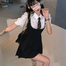 Load image into Gallery viewer, Women Dress Sets Preppy Style Slim High Street Girl Sweet Ins Puff Sleeve Shirts Pleated Dresses Student Harajuku Ulzzang JK Hot