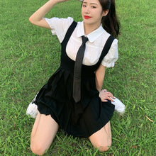 Load image into Gallery viewer, Women Dress Sets Preppy Style Slim High Street Girl Sweet Ins Puff Sleeve Shirts Pleated Dresses Student Harajuku Ulzzang JK Hot