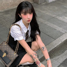 Load image into Gallery viewer, Women Dress Sets Preppy Style Slim High Street Girl Sweet Ins Puff Sleeve Shirts Pleated Dresses Student Harajuku Ulzzang JK Hot