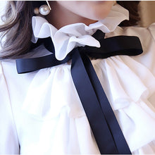 Load image into Gallery viewer, Women Dress Shirt 2021 New Elegant Long Flare Sleeve Chiffon Shirt Office Lady Single Breasted Lace-up Ruffles Blouse Ladies Top