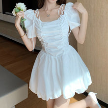 Load image into Gallery viewer, Women Dresses 2021 Summer French Elegant Vintage Off-shoulder Slash Neck Drawstring Folds Robe Waist Slimming Ball Gown Vestidos