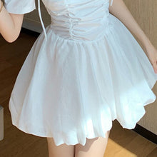 Load image into Gallery viewer, Women Dresses 2021 Summer French Elegant Vintage Off-shoulder Slash Neck Drawstring Folds Robe Waist Slimming Ball Gown Vestidos