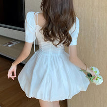 Load image into Gallery viewer, Women Dresses 2021 Summer French Elegant Vintage Off-shoulder Slash Neck Drawstring Folds Robe Waist Slimming Ball Gown Vestidos