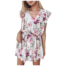 Load image into Gallery viewer, Women Dresses Summer  Women&#39;s Fashion Chiffon Ruffle Short-sleeved V-neck Printed Waist-skimming Casual Elegan Mini Dress
