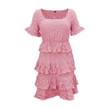 Load image into Gallery viewer, Women Elegant Cascading Ruffle Party Dress Ladies Sexy O Neck Short Sleeve Mini Dress 2021 New Summer Girl Sweet Solid Dresses