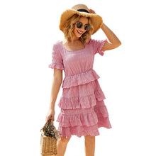 Load image into Gallery viewer, Women Elegant Cascading Ruffle Party Dress Ladies Sexy O Neck Short Sleeve Mini Dress 2021 New Summer Girl Sweet Solid Dresses