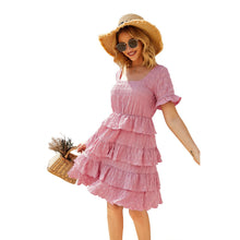 Load image into Gallery viewer, Women Elegant Cascading Ruffle Party Dress Ladies Sexy O Neck Short Sleeve Mini Dress 2021 New Summer Girl Sweet Solid Dresses
