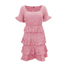 Load image into Gallery viewer, Women Elegant Cascading Ruffle Party Dress Ladies Sexy O Neck Short Sleeve Mini Dress 2021 New Summer Girl Sweet Solid Dresses