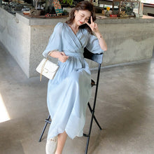 Load image into Gallery viewer, Women Elegant V neck long Dress Fashion Simple Lantern Sleeve Vestdio summer women&#39;s dress 2021