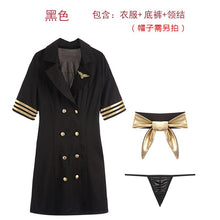 Load image into Gallery viewer, Women Erotic Lingerie Adult Pilot Costumes Flight Attendant Flight Captain Cosplay Uniform Black Enticement Passion Pajamas Set