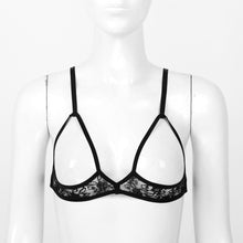 Load image into Gallery viewer, Women Erotic Lingerie Bras See Through Sheer Lace Adjustable Spaghetti Strap Wire-free Unlined Open Nipple Open Cups Bra Tops