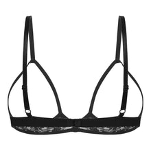 Load image into Gallery viewer, Women Erotic Lingerie Bras See Through Sheer Lace Adjustable Spaghetti Strap Wire-free Unlined Open Nipple Open Cups Bra Tops