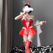 Load image into Gallery viewer, Women Erotic Set Porn Santa Claus Cosplay Costumes Hollow out Outfit Temptation Underwear Sexy Lingerie Red Christmas Bodysuits