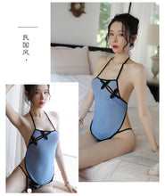 Load image into Gallery viewer, Women Exotic Appeal Lingerie Sexy Porno Bellyband Open Crotch Thong Suit China Classical Style Gauze Perspective Slutty Clothes