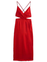 Load image into Gallery viewer, Women Fashion Cutout Design Silk Satin Dress Female Vintage Sleeveless Suspenders Dresses Robe  2022 Summer Sexy Party Clubwear