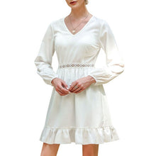 Load image into Gallery viewer, Women Fashion Dress A Line V Neck Lantern Sleeve Casual V-Neck Sexy Party Dress Laced Waist Cuff Casual Summer Solid Ruffle Hem