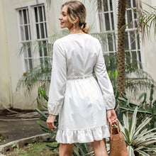 Load image into Gallery viewer, Women Fashion Dress A Line V Neck Lantern Sleeve Casual V-Neck Sexy Party Dress Laced Waist Cuff Casual Summer Solid Ruffle Hem