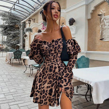 Load image into Gallery viewer, Women Fashion Sexy Long Sleeve Strapless A-Line Dress Autumn New Casual Office Lady Party Elegant Leopard Mini Dresses Vestidos
