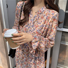 Load image into Gallery viewer, Women Floral Chiffon Dress Sexy V-Neck Bottoming Sweet Skirt Spring Autumn Fashion French Temperament Dresses Long-Sleeve Dress