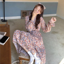 Load image into Gallery viewer, Women Floral Chiffon Dress Sexy V-Neck Bottoming Sweet Skirt Spring Autumn Fashion French Temperament Dresses Long-Sleeve Dress