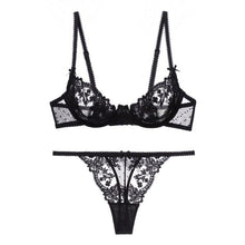 Load image into Gallery viewer, Women Floral Embroidered Lace Lingerie Underpants Set Hollow Sexy Underwear Ultra-thin See-through Bra Garter Belt T Pants Suit