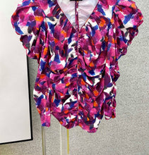 Load image into Gallery viewer, Women Floral Print Blouse 2021 New Ladies V-Neck Long Sleeves Puff Blouse Gathered Pleated Fashion Spring Summer Shirts Top