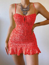 Load image into Gallery viewer, Women Floral Print Sweet Sling Dress Party Shopping Daily Wear Ladies Summer Fashion Sleeveless Sexy Square Collar Lace-up Dress