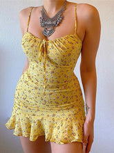 Load image into Gallery viewer, Women Floral Print Sweet Sling Dress Party Shopping Daily Wear Ladies Summer Fashion Sleeveless Sexy Square Collar Lace-up Dress