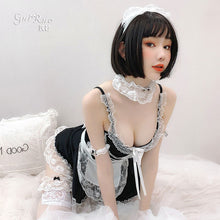 Load image into Gallery viewer, Women French Erotic Lingerie Cosplay Sexy Maid Dress Cute Lolita Uniform Aldult Lace Deep V Hollow Bandage Temptation Nightdress