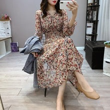 Load image into Gallery viewer, Women French Retro Floral Dress Gentle Chiffon Korean Retro Long Dress Sleeve Sexy V-Neck Thin Temperamen Autumn Midi Dress