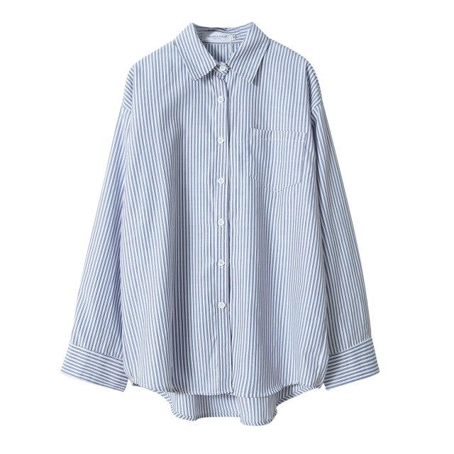 Women French Striped Shirt Lapel Single Breasted Poplin Fashion Loose Simple Autumn Long-Sleeve Shirts Lady New Design Tops