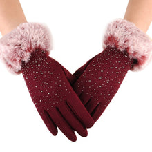 Load image into Gallery viewer, Women Full Finger Gloves Faux Fur Thicken Winter Warm Touch Screen Mittens Female Sequin Cashmere Gloves Hand Warmer Outdoor