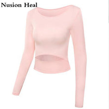 Load image into Gallery viewer, Women Gym White Yoga Crop Tops Yoga Shirts Long Sleeve Workout Tops Fitness Running Sport T-Shirts Training Yoga Sportswear Sexy