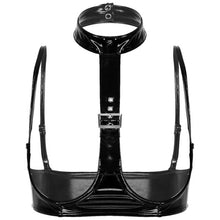 Load image into Gallery viewer, Women Halter Patent Leather Cropped Tank Top Lingerie Exotic Adjustable Straps Nightclub Open Cups Bra Push Up Underwire Bra Top