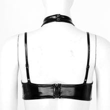 Load image into Gallery viewer, Women Halter Patent Leather Cropped Tank Top Lingerie Exotic Adjustable Straps Nightclub Open Cups Bra Push Up Underwire Bra Top