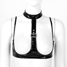 Load image into Gallery viewer, Women Halter Patent Leather Cropped Tank Top Lingerie Exotic Adjustable Straps Nightclub Open Cups Bra Push Up Underwire Bra Top