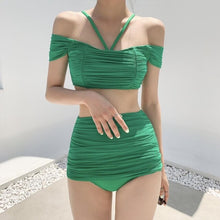 Load image into Gallery viewer, Women High Waist Bikini Set Push Up Swimwear Straps Biquinis Women Off Shoulder Two Pieces Swimsuit Sexy Bathing Suit