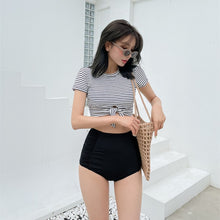 Load image into Gallery viewer, Women High Waist Bikini Set Short Sleeve Swimwear Straps Biquinis Women Two Pieces Swimsuit Sexy Bow Front Bathing Suit