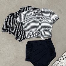 Load image into Gallery viewer, Women High Waist Bikini Set Short Sleeve Swimwear Straps Biquinis Women Two Pieces Swimsuit Sexy Bow Front Bathing Suit