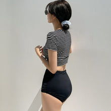 Load image into Gallery viewer, Women High Waist Bikini Set Short Sleeve Swimwear Straps Biquinis Women Two Pieces Swimsuit Sexy Bow Front Bathing Suit