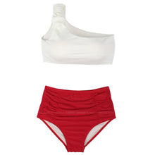 Load image into Gallery viewer, Women High Waist Bikini Set Solid Swimwear Single Shoulder Biquinis Padded Two Pieces Swimsuit Sexy Bathing Suit