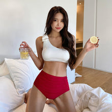 Load image into Gallery viewer, Women High Waist Bikini Set Solid Swimwear Single Shoulder Biquinis Padded Two Pieces Swimsuit Sexy Bathing Suit